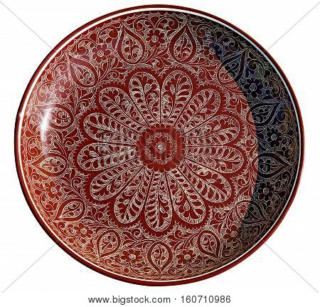 Plate with traditional uzbek ornament, isolated over white