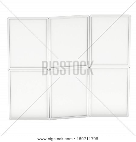 Blank Fold Up Banner Stands. Trade show booth white and blank. 3d render illustration isolated on white background. Template mockup for your design.