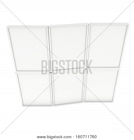 Blank Fold Up Banner Stands. Trade show booth white and blank. 3d render illustration isolated on white background. Template mockup for your design.