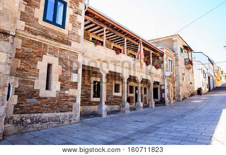 PORTOMARIN SPAIN - AUGUST 12: View of the building in the central street on August 12 2016