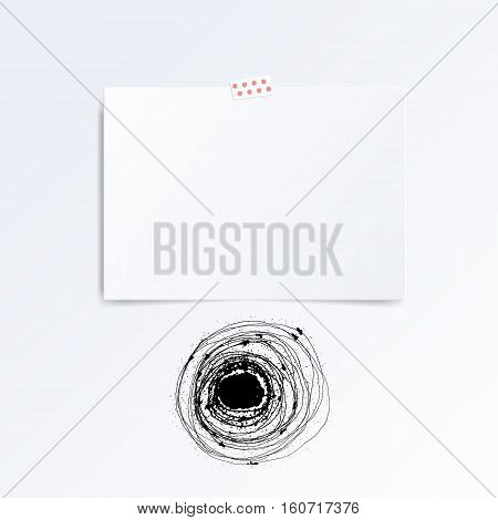 Half-fold brochure with abstract grunge circles isolated on white. Mock up vector template.
