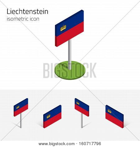 Liechtenstein flag (Principality of Liechtenstein) vector set of isometric flat icons 3D style different views. Editable design elements for banner website presentation infographic poster map