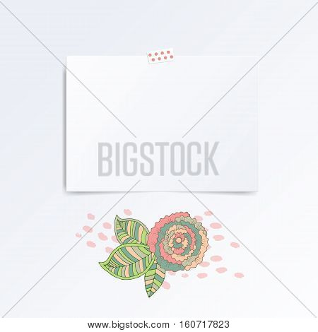 Mosk up vector template of empty greeting card with abstract grunge flower on white background. Hipster mood board template. Suitable on Valentines day.