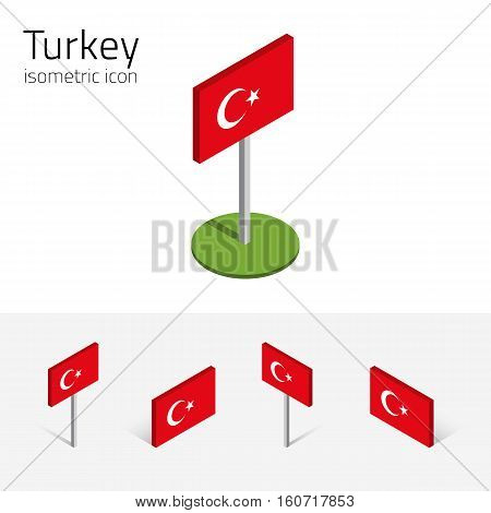 Turkish flag (Republic of Turkey) vector set of isometric flat icons 3D style different views. 100% editable design elements for banner website presentation infographic poster map. Eps 10