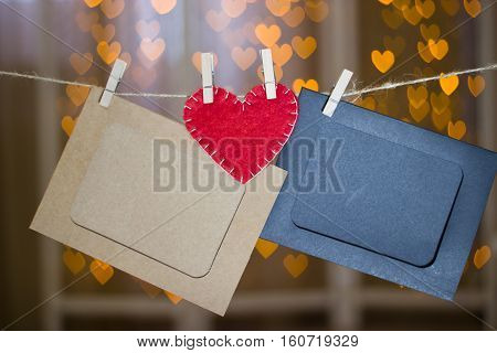 Two Photo Frames And Red Heart Made Of Felt.