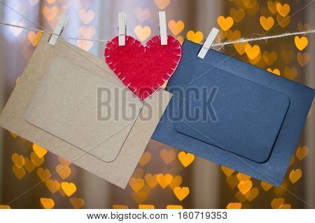 Two Photo Frames And Red Heart Made Of Felt.