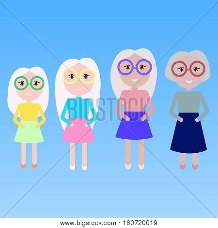 Four women grandmother, mother daughter and granddaughter. Stock illustration of generations of women