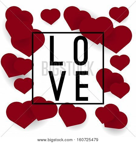 Love banner or poster with hearts on white background