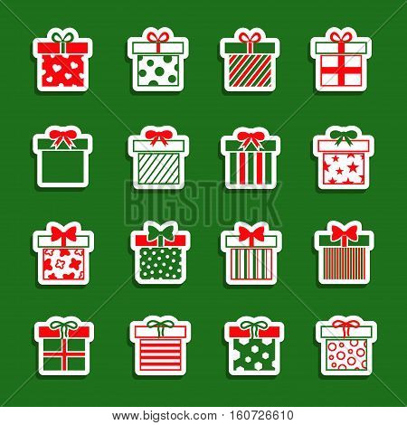 Christmas gift boxes vector icons set. Colllection of xmas gifts illustration