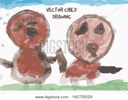Dog friends child drawing. Color vector illustration. EPS8