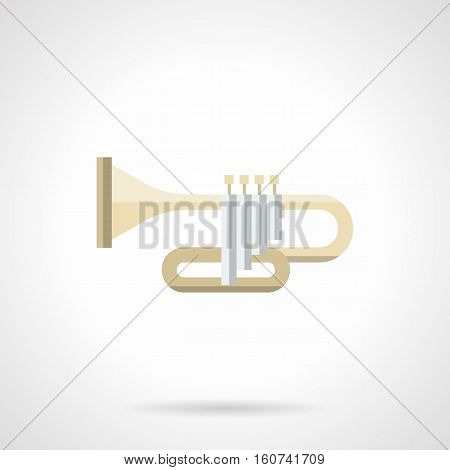 Symbol of brass musical instrument - trumpet. Concerts of classical music, symphonic orchestras and jazz bands. Solo performance. Flat color style vector icon.