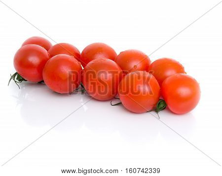 Ripe Fresh Cherry Tomatoes on Branch Isolated on White Background