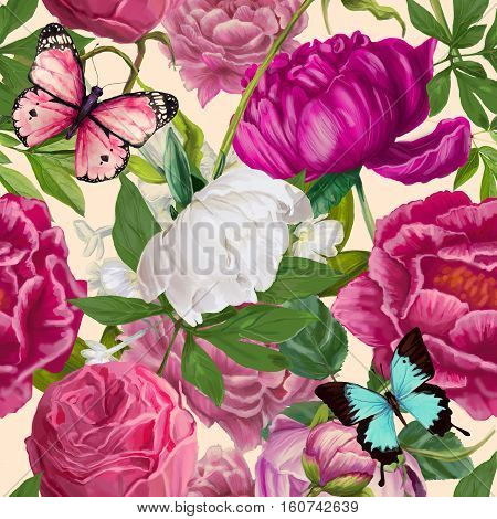 peoni seamless floral fashion pattern - seamless wallpaper