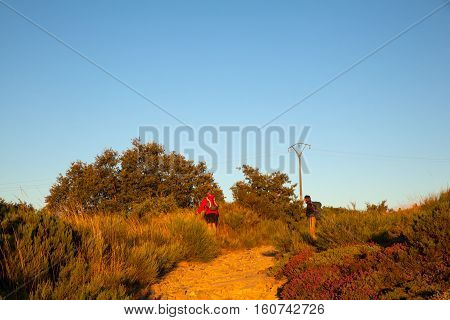 RABANAL SPAIN - AUGUST 05: Pilgrims along the way of St. James on August 05 2016