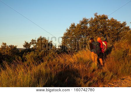 RABANAL SPAIN - AUGUST 05: Pilgrims along the way of St. James on August 05 2016