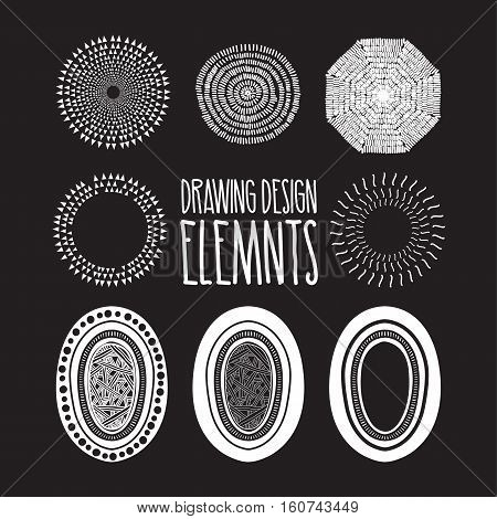 Hand made retro vintage design elements. Great universal geometric ornaments. Set of sircle frames, modern fashion elements for design