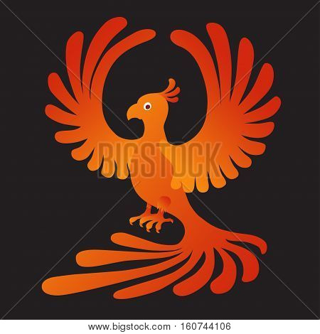 Vector illustration of the Phoenix on the black background. Fire-bird.