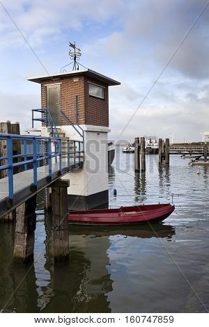Harbor of Moerdijk with a small building in the Netherlands