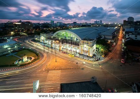 Bangkok central train station (Hua Lamphong Railway Station) is main railway station in Bangkok Thailand