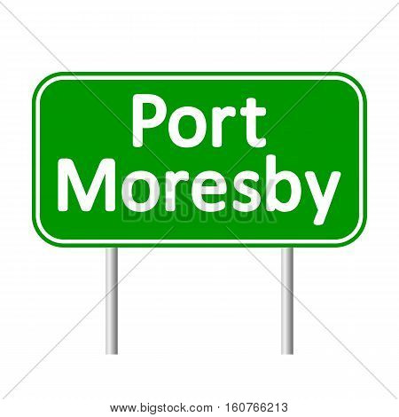 Port Moresby road sign isolated on white background.