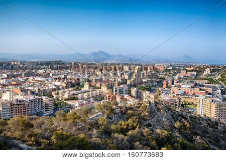 Alicante View from the Fortress of Santa Barbara. Sunset.