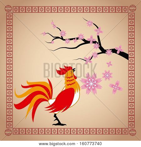 year rooster chinese calendar sakura flower vector illustion eps 10