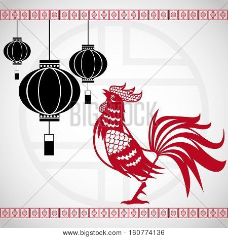 year rooster chinese calendar lanterns hanging vector illustion eps 10