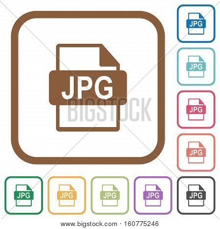 JPG file format simple icons in color rounded square frames on white background