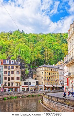 River Tepla And Promenade In Karlovy Vary Czech Republic