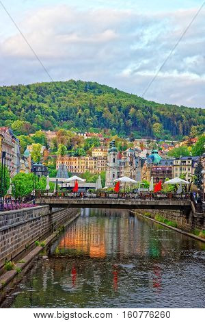 Tepla River And St Mary Magdalene Church Of Karlovy Vary
