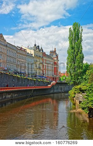 Tepla River And Its Promenade Karlovy Vary Czech Republic