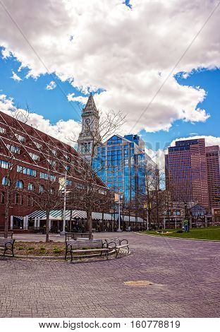 Custom House Tower And Long Wharf Of Boston