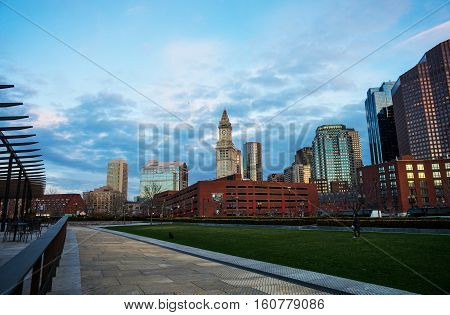 Financial District At North End Park Of Boston