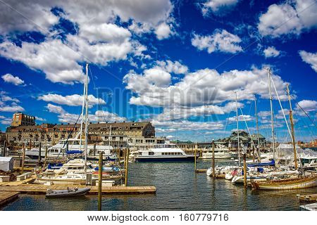 Long Wharf With Customhouse Block And Sailboats And Yachts