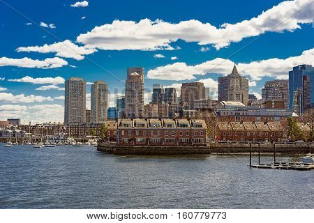 Long Wharf With Customhouse Block In Financial District In Boston