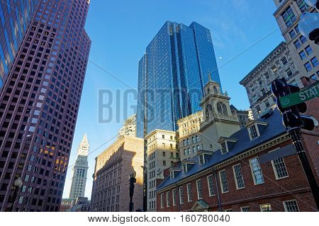 Old State House And Custom House Tower In Boston