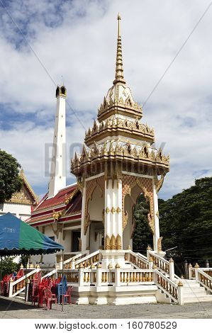 Detail of the crematorium at Wat Na Phra Men monastery complex in Ayutthaya Thailand