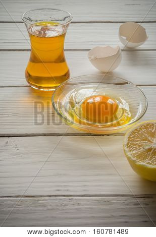 Ingredients For Cooking. Broken Egg Shells And Oil.