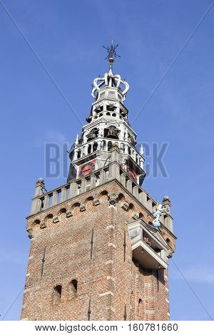 tower of speeltoren in dutch town of monnickendam near amsterdam in holland