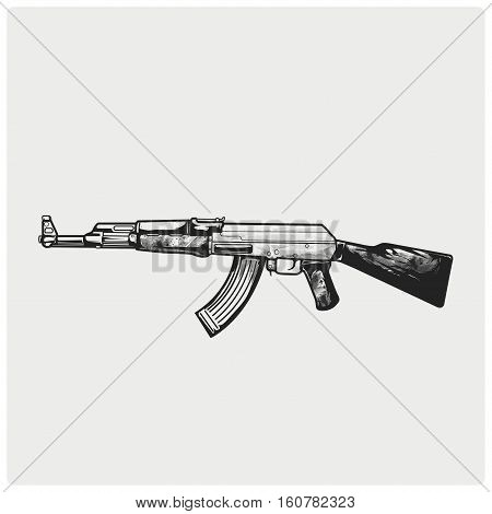 A vector illustration of AK-47. AK-47 illustration icon.