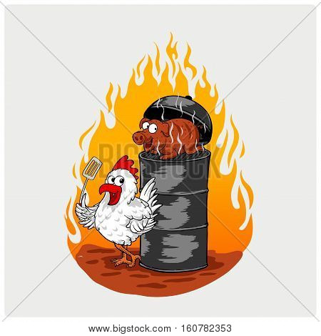 Vector illustration of a barbecue with pork and chicken