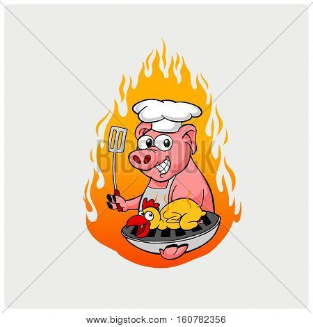 Vector illustration of a barbecue with pork and chicken