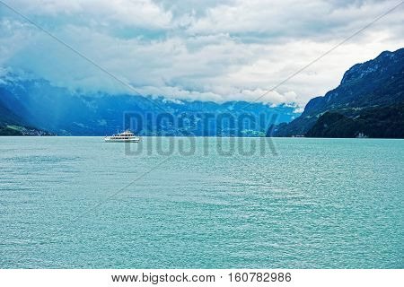Ferry On Lake Brienz And Brienzer Rothorn Mountain Bern Swiss