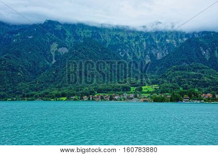 Panorama With Brienz Lake And Brienzer Rothorn Mountain Bern Swiss