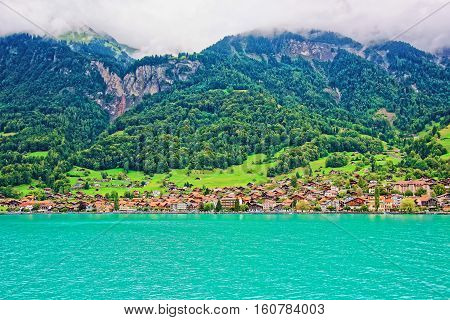 Panorama With Lake Brienz And Brienzer Rothorn Mountain Bern Swiss