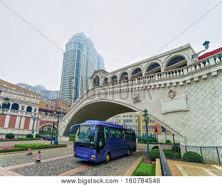 Touristic Bus At Venetian Macao Casino And Hotel Luxury Resort