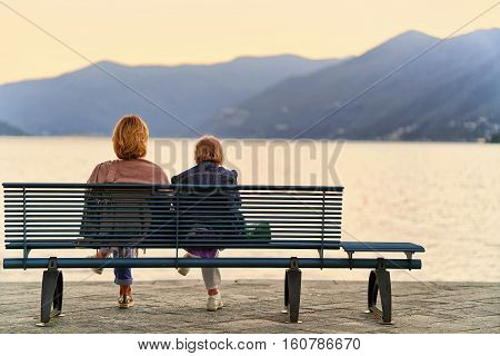 Senior Women Sitting On Bench In Ascona Swiss