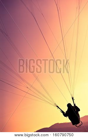 summertime sunset and paraglider flying at Zar Mountain Bielsko
