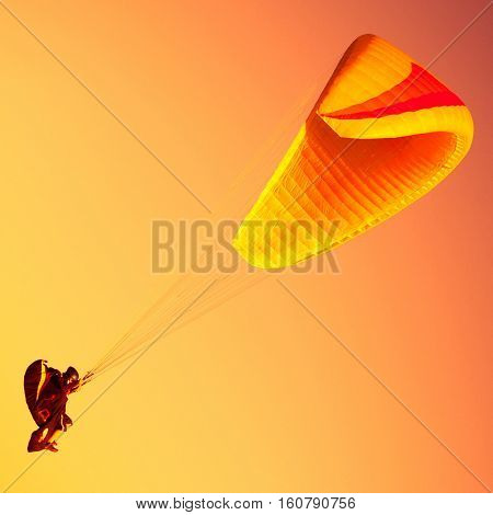 summertime sunset and paraglider flying at Zar Mountain Bielsko