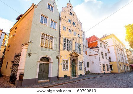 View in the famous three brothers houses in the old town of Riga, Latvia. It is the oldest complex of dwelling houses in Riga